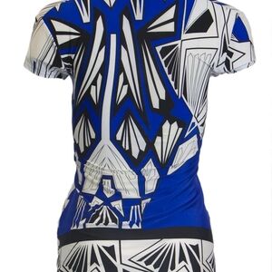 OLIAN Maternity Women's Blue Abstract Print Twist Accent Front Top XS $98 NWT